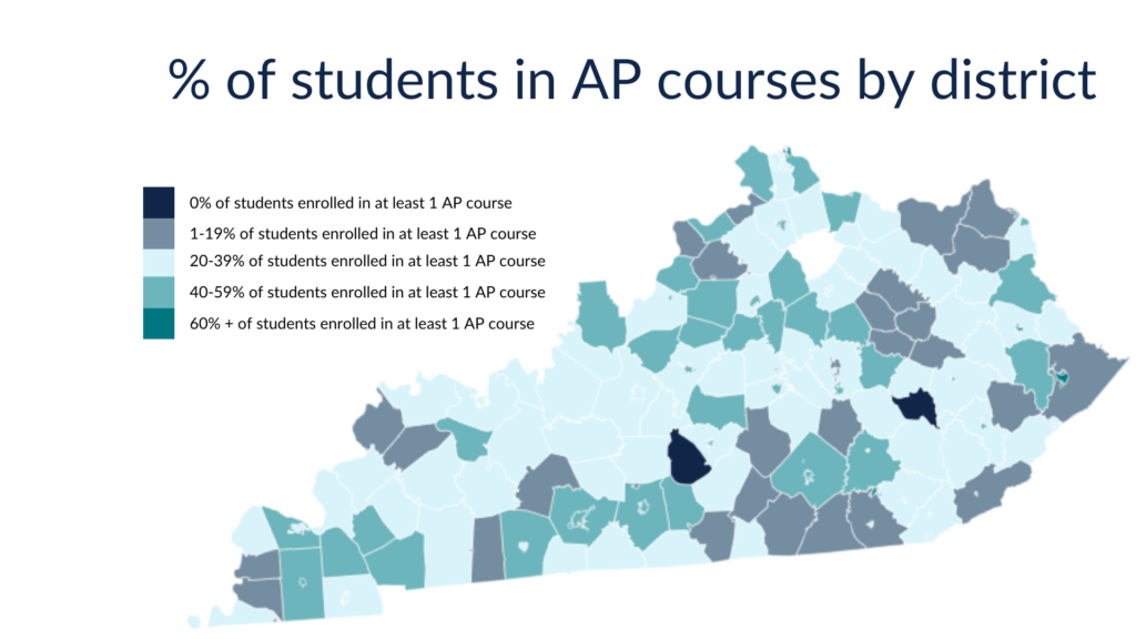 Map of AP participation data by district that shows the range of AP participation across the state